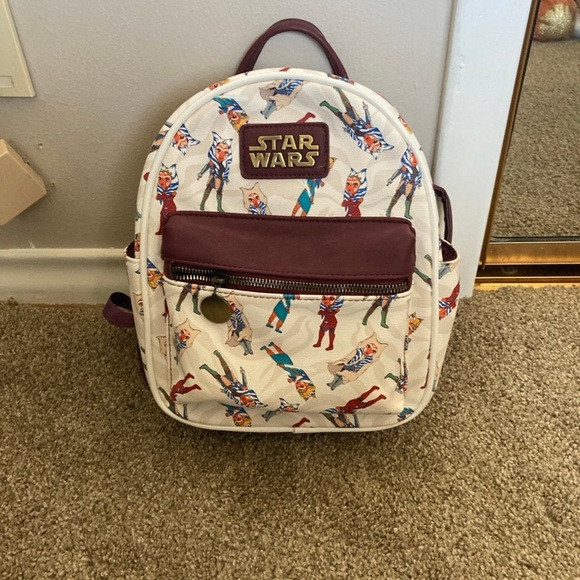 Loungefly Handbags - Loungefly Star Wars Ashoka Allover Print Mini Backpack - White and Burgundy